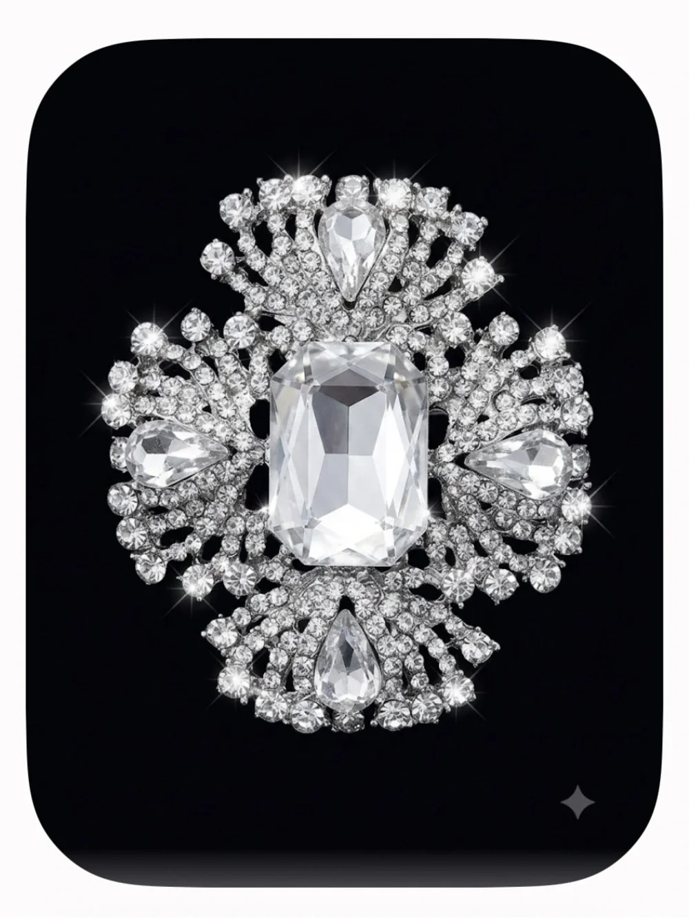 Vintage Crystal Statement Brooch Pin - Clear Rhinestone Accent